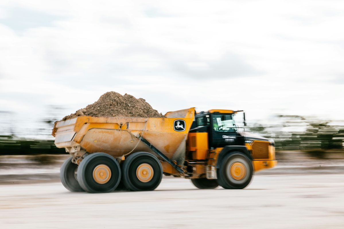 heavy duty truck carrying construction materials