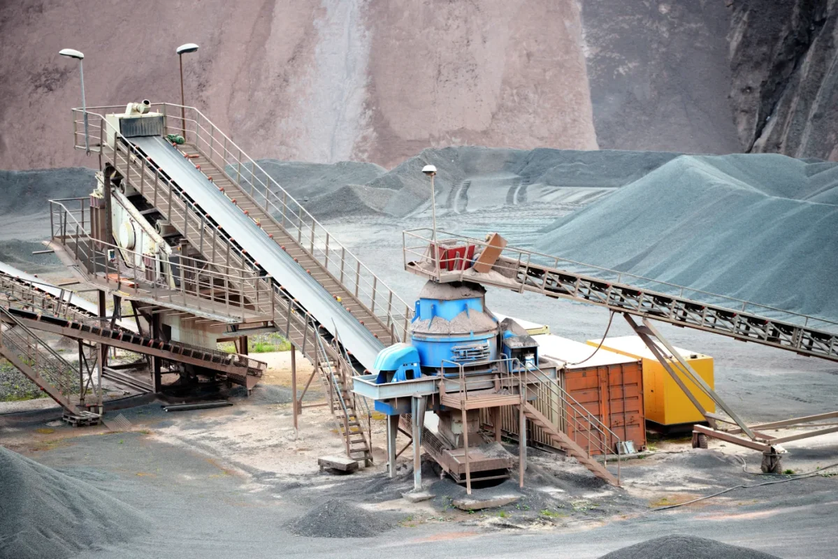 Concrete waste being crushed and recycled into aggregate, Dubai